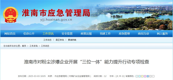 淮南市對(duì)粉塵涉爆企業(yè)開展“三位一體”能力提升行動(dòng)專項(xiàng)檢查